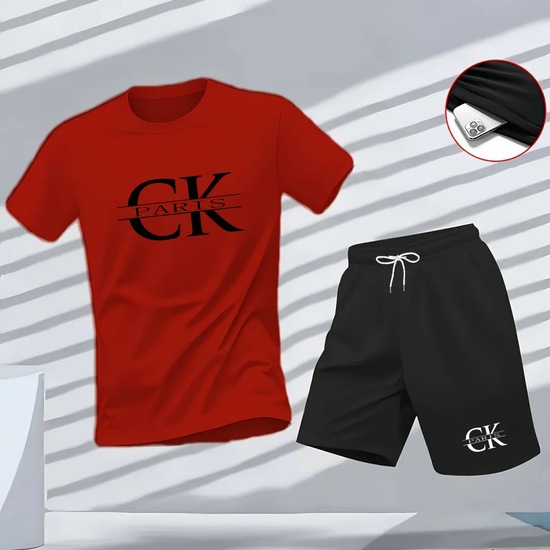 A brand-new summer collection of men's retro sporty street casual fashion short-sleeved top and T-shirt two-piece set