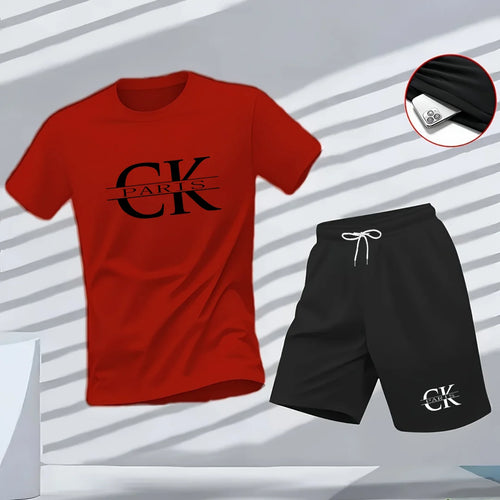 A brand-new summer collection of men's retro sporty street casual fashion short-sleeved top and T-shirt two-piece set