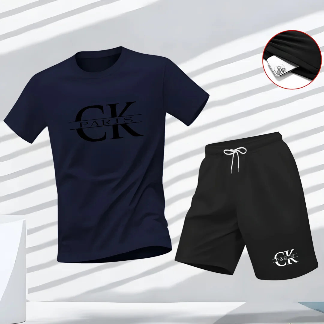 A brand-new summer collection of men's retro sporty street casual fashion short-sleeved top and T-shirt two-piece set