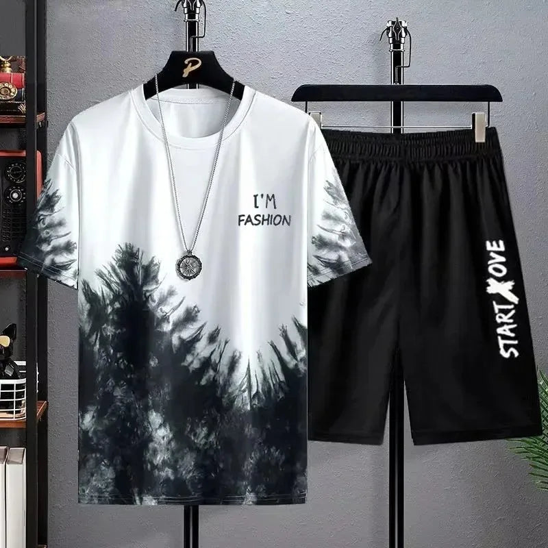 Men's 2025 Summer Fashion Polyester Casual Short Sleeve Shorts Set 3D Printed T-shirt Shorts Basketball Sportswear